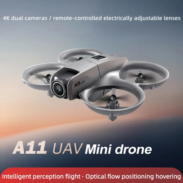 A11 Mini Drone with Dual 4K Cameras, Foldable Quadcopter, 180° Adjustable Lens, Optical Flow Hover, App Control