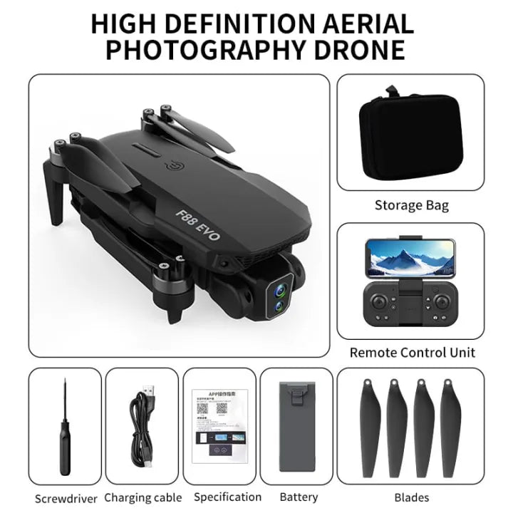 FLH F88 EVO Remote Rotate Camera Brushless Motor WiFi Drone for One Key Landing, Optical Flow Hover with 1 Battery