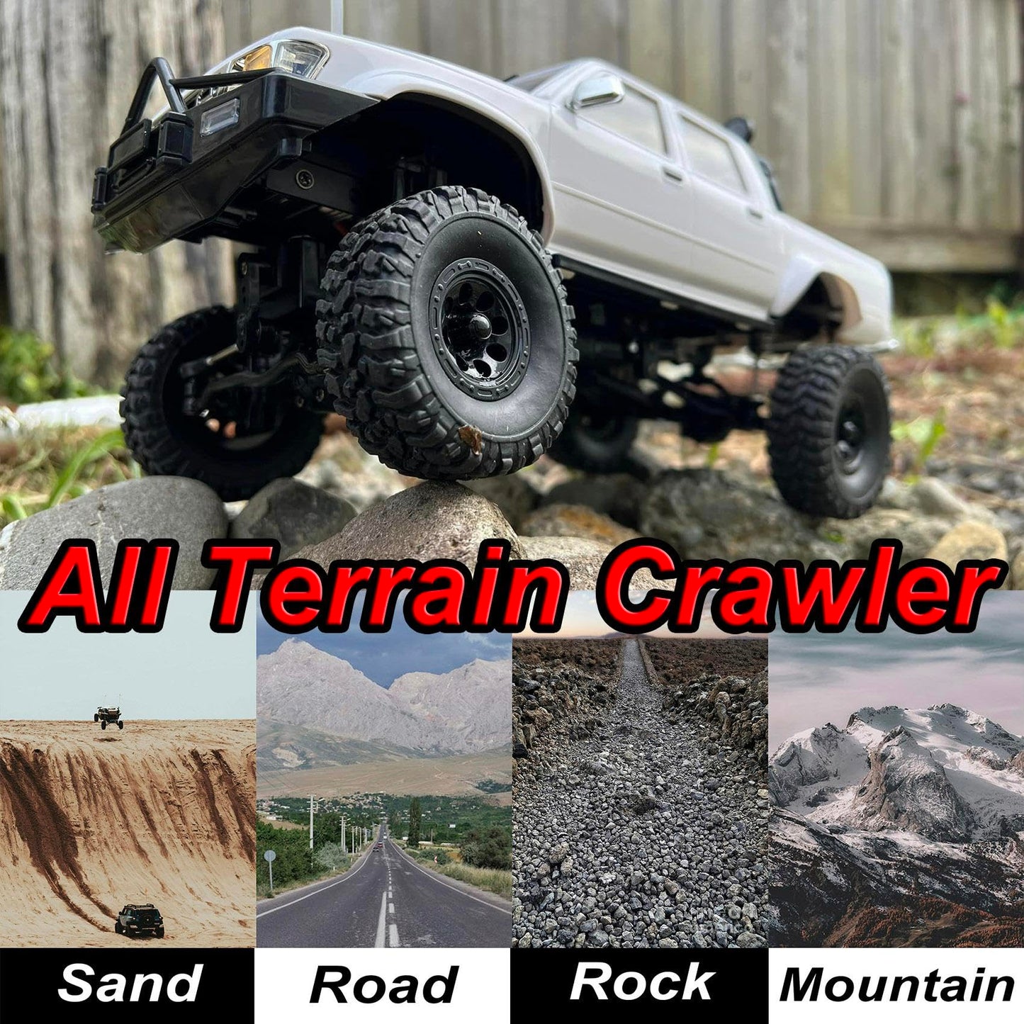 WPL C64-1 RC Crawler 1/16 Scale RC Truck Off Road RC Rock Crawler 4x4 Remote Control Pickup All Terrain RTR 260 Motor Upgraded Chassis Proportional Control 2.4GHz Axle Mounted Servo Adult