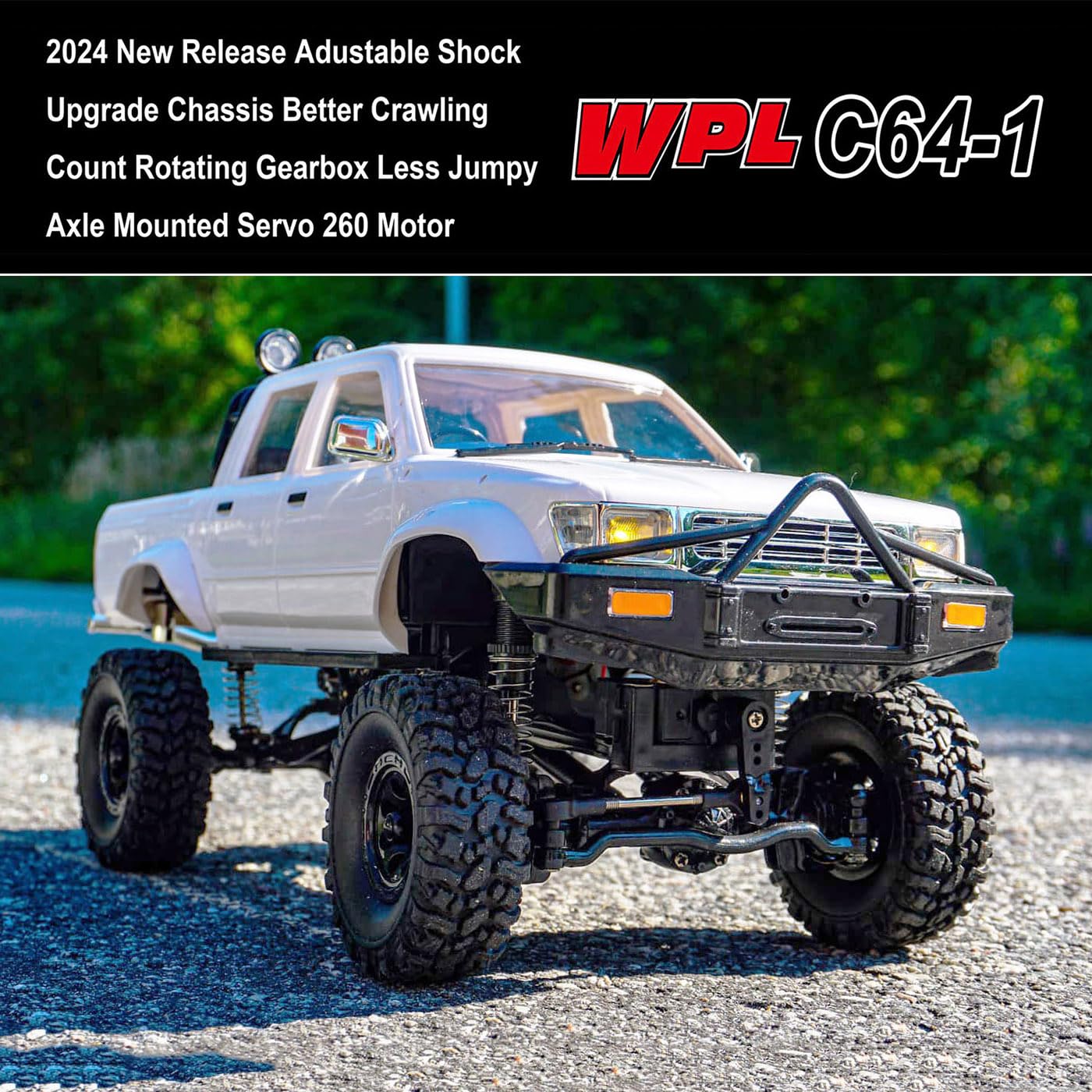 WPL C64-1 RC Crawler 1/16 Scale RC Truck Off Road RC Rock Crawler 4x4 Remote Control Pickup All Terrain RTR 260 Motor Upgraded Chassis Proportional Control 2.4GHz Axle Mounted Servo Adult