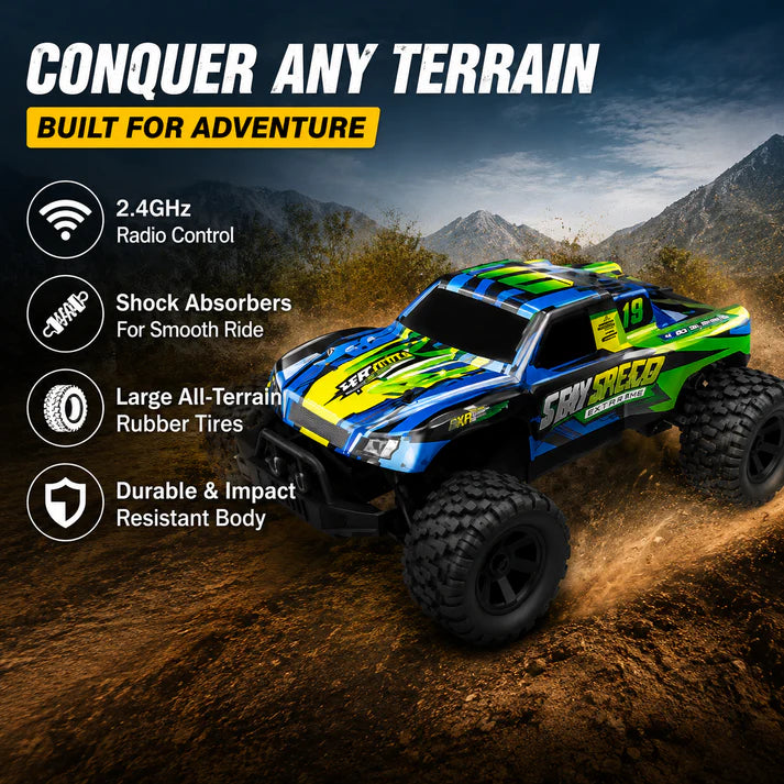20kmh Off Road 4WD RC Monster Truck for Kids & Adults – Off-Road Remote Control Car with 1 Rechargeable Batteries