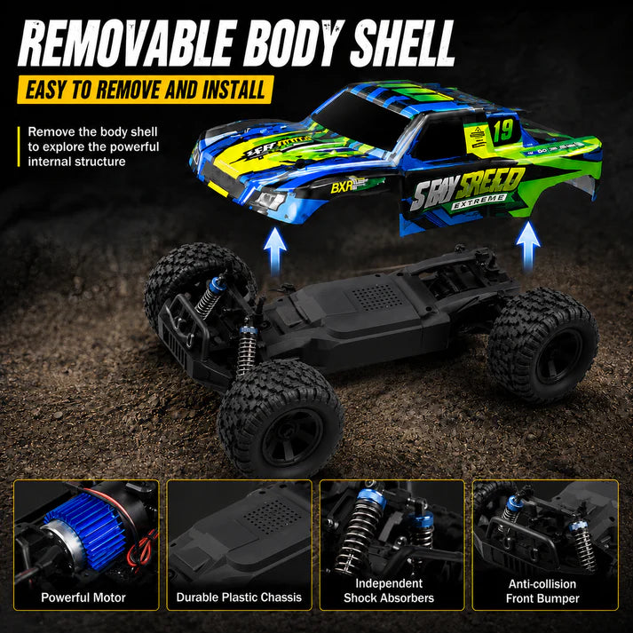 20kmh Off Road 4WD RC Monster Truck for Kids & Adults – Off-Road Remote Control Car with 1 Rechargeable Batteries