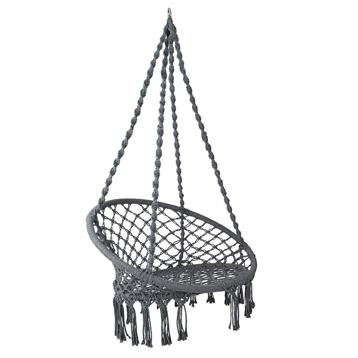 Macrame Swing Hammock Chair | Handmade Bohemian Hanging Rope Cotton Seat for Indoor Outdoor Bedroom Porch | Sturdy Steel Construction | Easy to Install