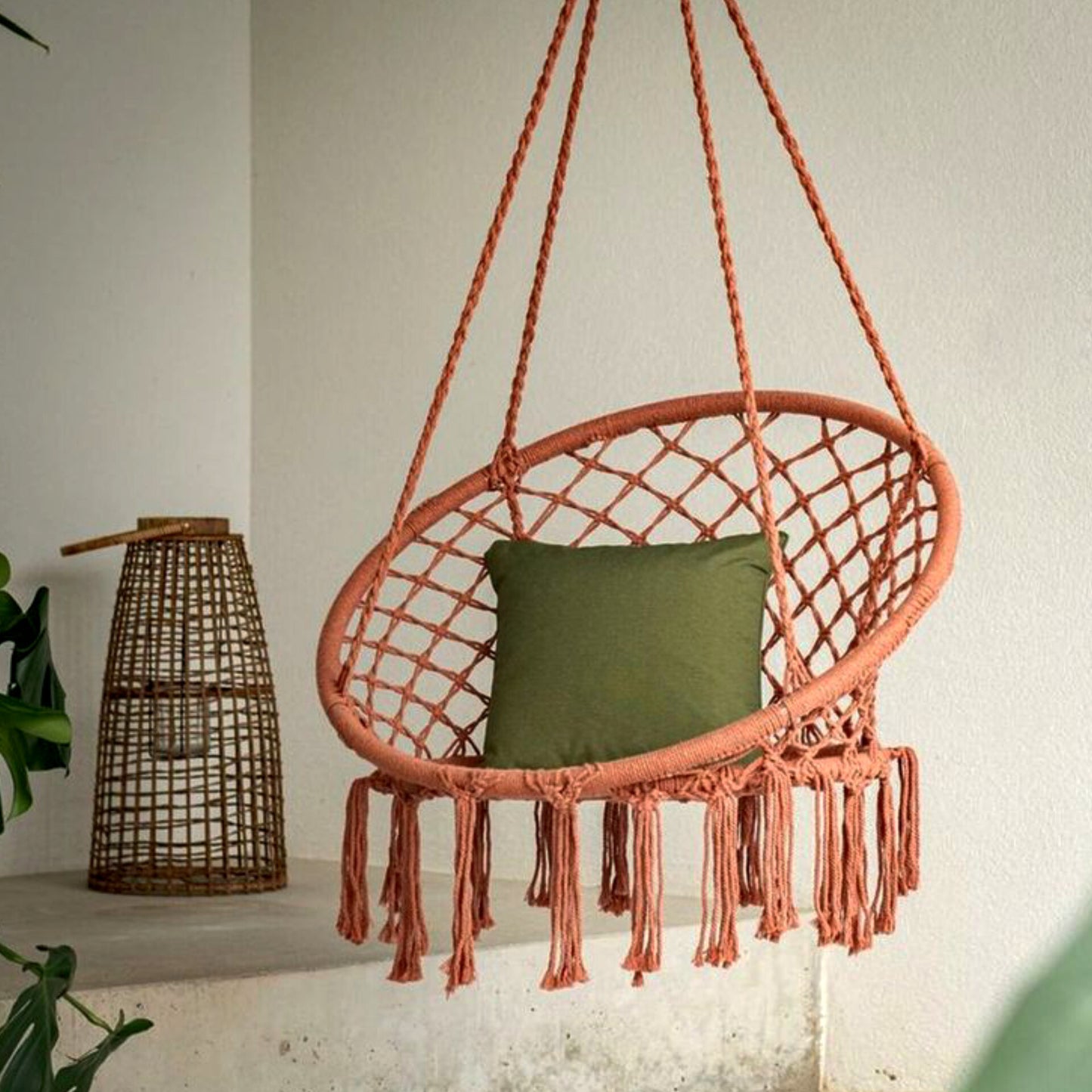 Macrame Swing Hammock Chair | Handmade Bohemian Hanging Rope Cotton Seat for Indoor Outdoor Bedroom Porch | Sturdy Steel Construction | Easy to Install