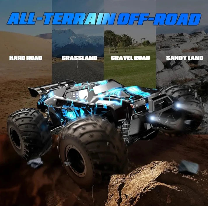 20+ MPH High Speed RC Monster Truck with LED Lights – 2.4GHz Off Road Remote Control Car for Kids & Adults, Rechargeable Battery, All Terrain RC Car