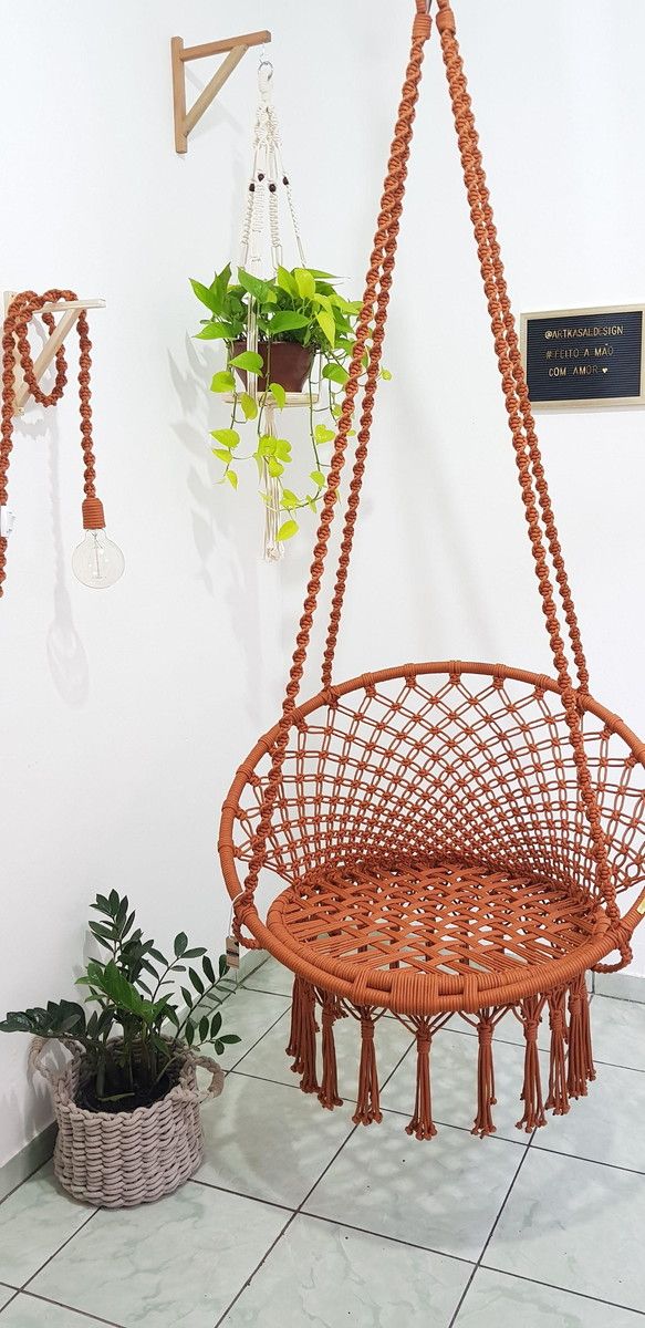 Macrame Swing Hammock Chair | Handmade Bohemian Hanging Rope Cotton Seat for Indoor Outdoor Bedroom Porch | Sturdy Steel Construction | Easy to Install