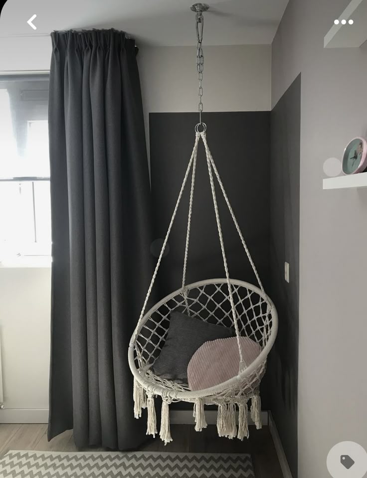 Macrame Swing Hammock Chair | Handmade Bohemian Hanging Rope Cotton Seat for Indoor Outdoor Bedroom Porch | Sturdy Steel Construction | Easy to Install