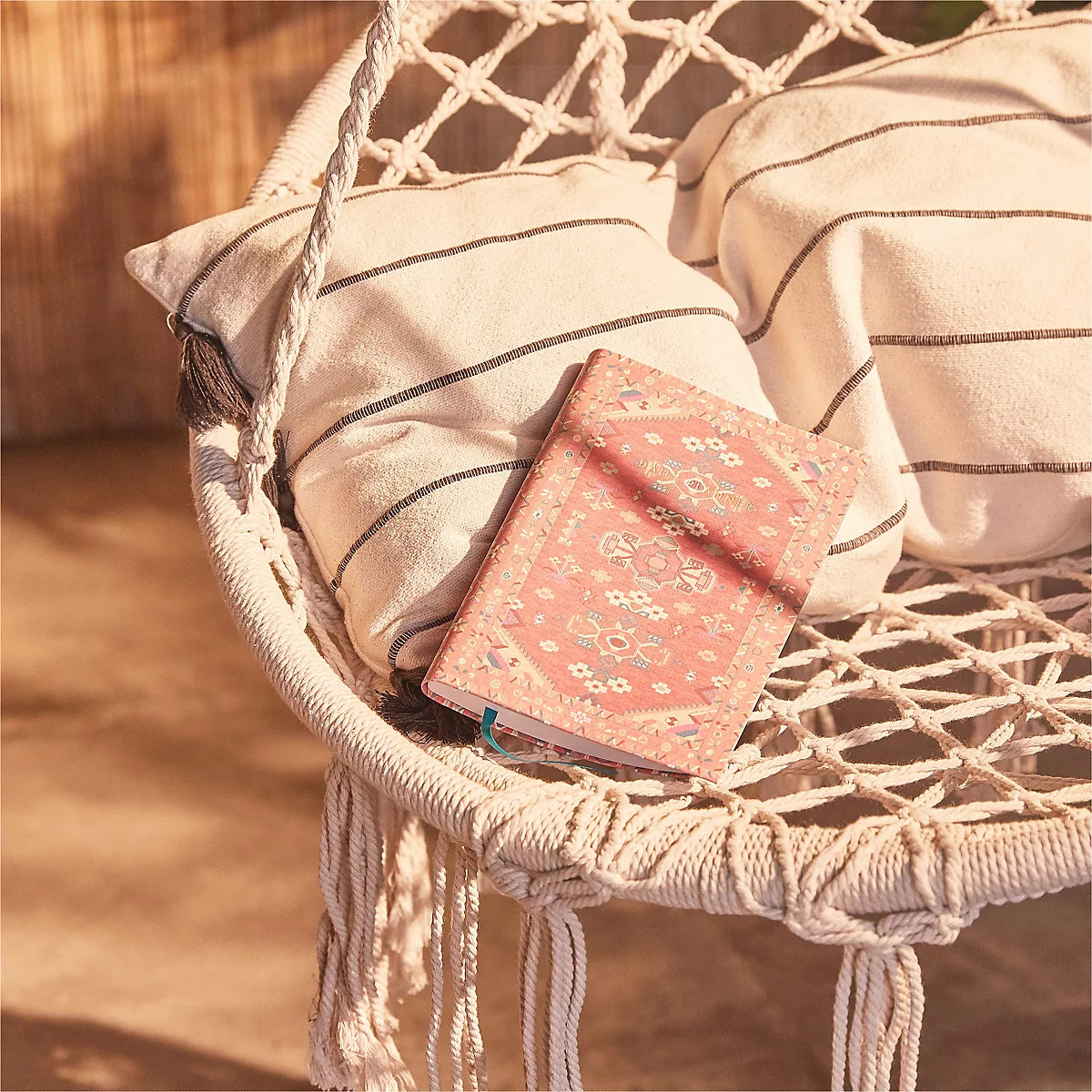 Macrame Swing Hammock Chair | Handmade Bohemian Hanging Rope Cotton Seat for Indoor Outdoor Bedroom Porch | Sturdy Steel Construction | Easy to Install