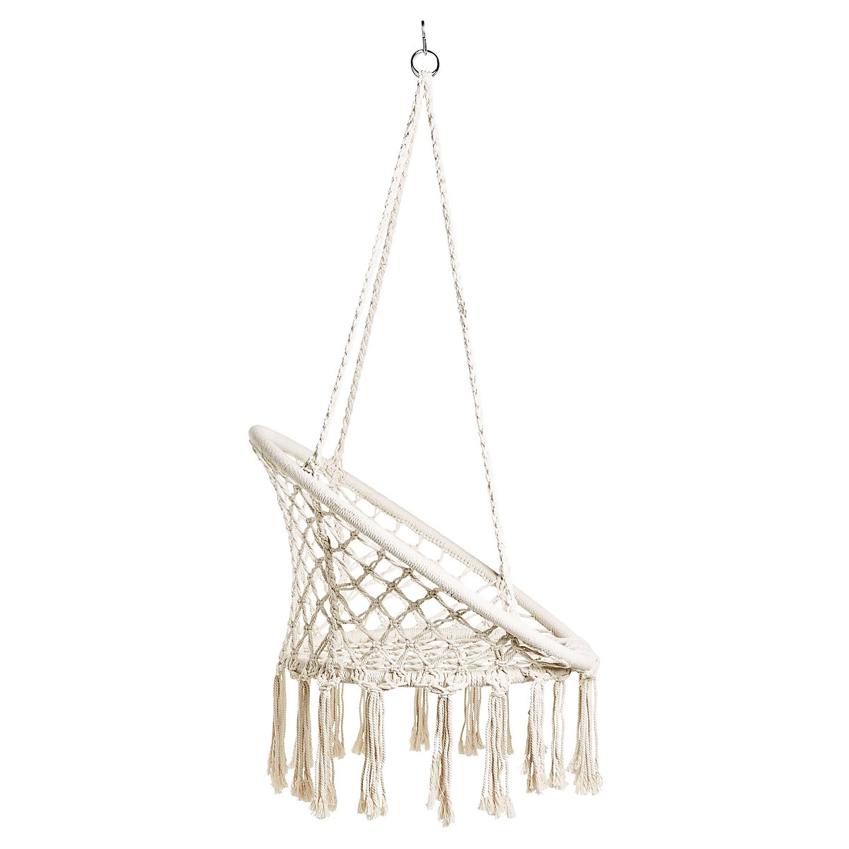 Macrame Swing Hammock Chair | Handmade Bohemian Hanging Rope Cotton Seat for Indoor Outdoor Bedroom Porch | Sturdy Steel Construction | Easy to Install